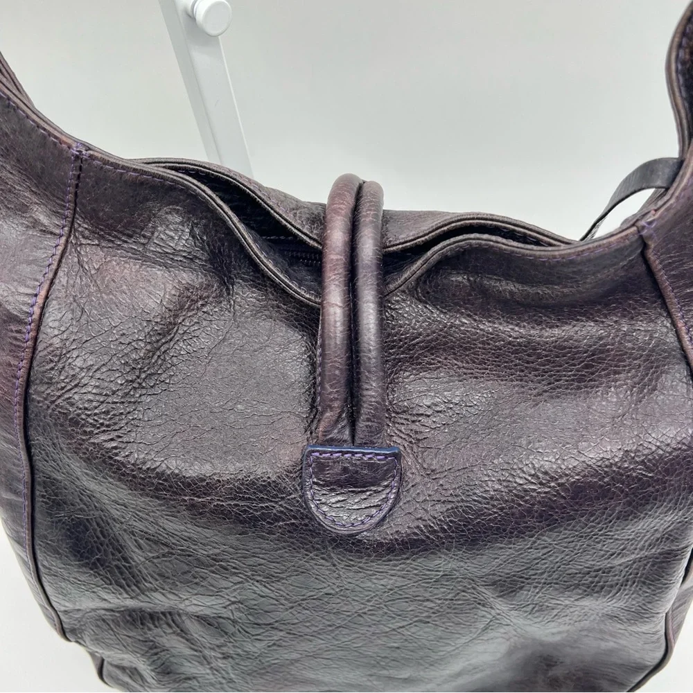 Cristina Leizzarrague Genuine Leather Argentine Hobo Bag in Dark Purple/Brown